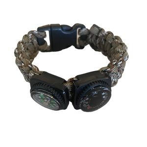 Desert Camo Paracord bracelet with compass and Celsius thermometer